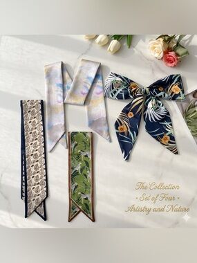 NWT Set of 4 Luxury Twilly Scarf Bundle • Whimsigoth Boho Bag Accessories